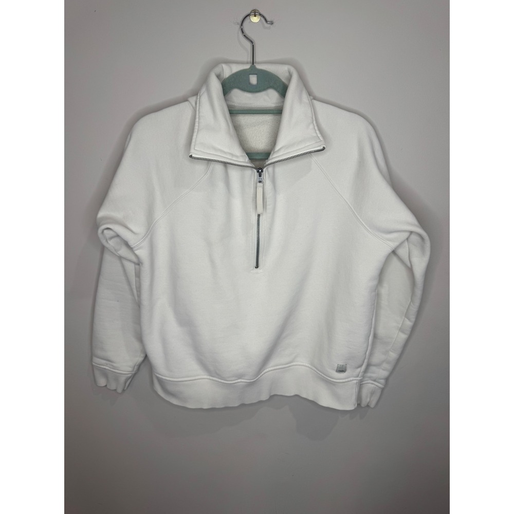 Vuori Restore Half Zip Women's Cream Sweatshirt sz M Flaw